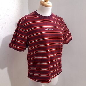 Adidas | Red & white striped embroidered logo unisex t shirt